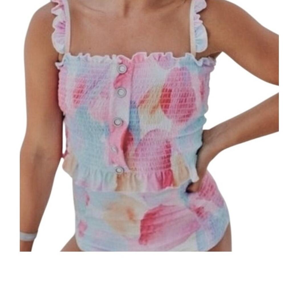 Rad Swim Betsy medium smocked ruffle tankini swim top SW2 2964